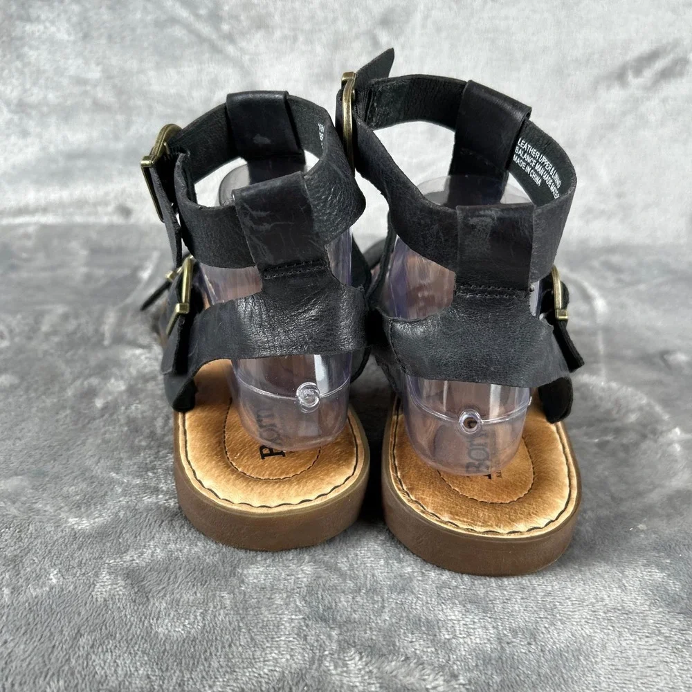 Born Haidee Black Leather Gladiator Sandals Womens 10 M BR0046903 Flat Strappy